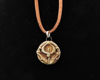 Ceramic Calla Lily Pendant, Handmade Pendant Necklace