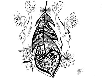 Hummingbird Archival Print, Feather Print, Hummingbird Print, Zentangle Art, Whimsical Art, Whimsical Decor, Hummingbird Art, Wall Art