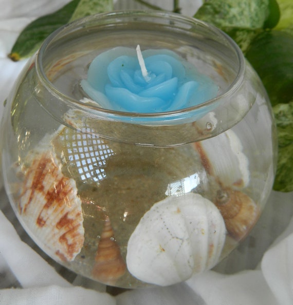 Sea Shell Glass Vase votive Floating Candle Regular Candle