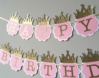 SALE! Pink and Gold First Birthday Banner. Princess birthday banner. Princess birthday party decor
