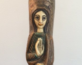 Carved primitive Virgin Mary table lamp