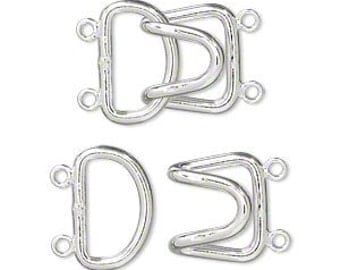 Silver Clasp, 2-strand hook clasp, silver-plated brass, 23x15mm, 2 each, D303