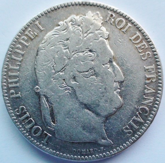 France Year 1843 French Crown Silver Coin King Louis