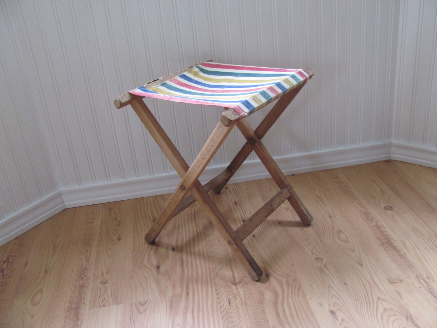 Vintage Wood Folding Camp Stool Striped Canvas   Il Fullxfull.819499292 Eidq 