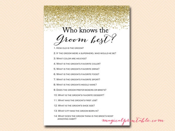 Who Knows The Groom Best Bridal Shower Printable Game Gold 4227