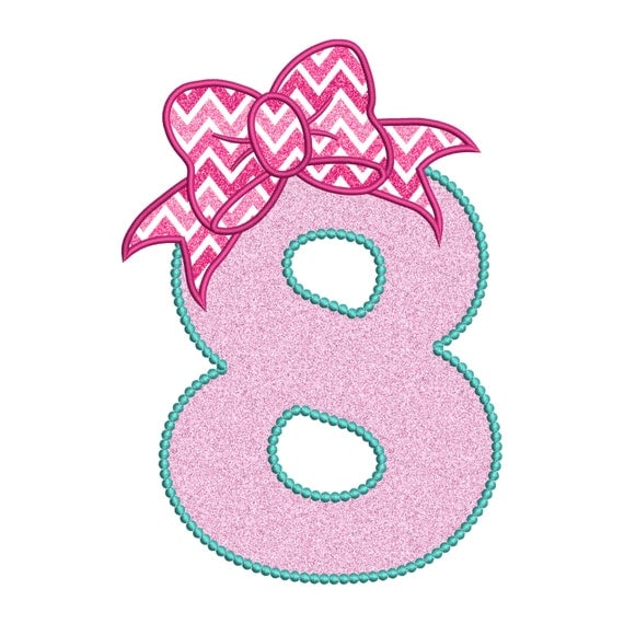 8 Birthday Applique Cute Bow 8th Number By Laughloveapplique