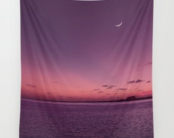 Ocean tapestry, purple tapestry, large wall art, tapestry wall hanging, sunset, wall hanging, purple home décor, twilight, outdoors tapestry