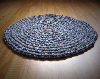 Round Rug White-Blue Spotted Hand Made Crochet