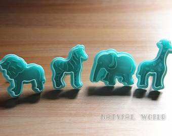 set of 4 embossed wildlife animal cookie cutter, fondant Decorating cutter,Sugarcraft biscuit mold, Paste Tool Cupcake cake accessories