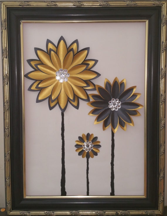 Paper FlowerFramed Paper Flowers on CanvasGold and Black