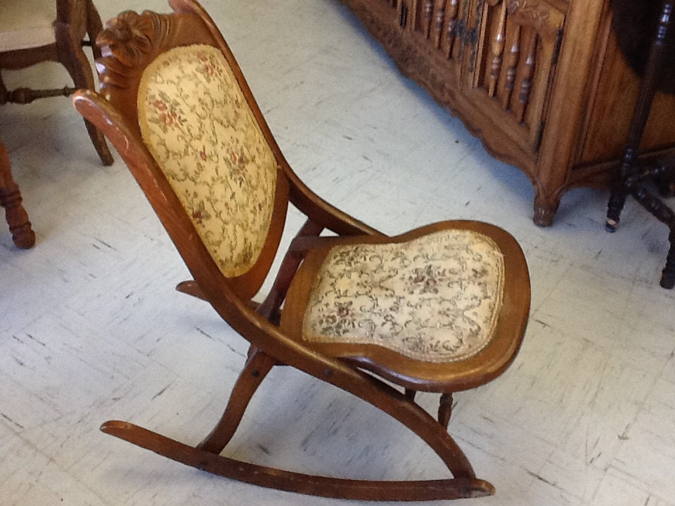 Vintage Victorian wood folding rocking chair Haute Juice