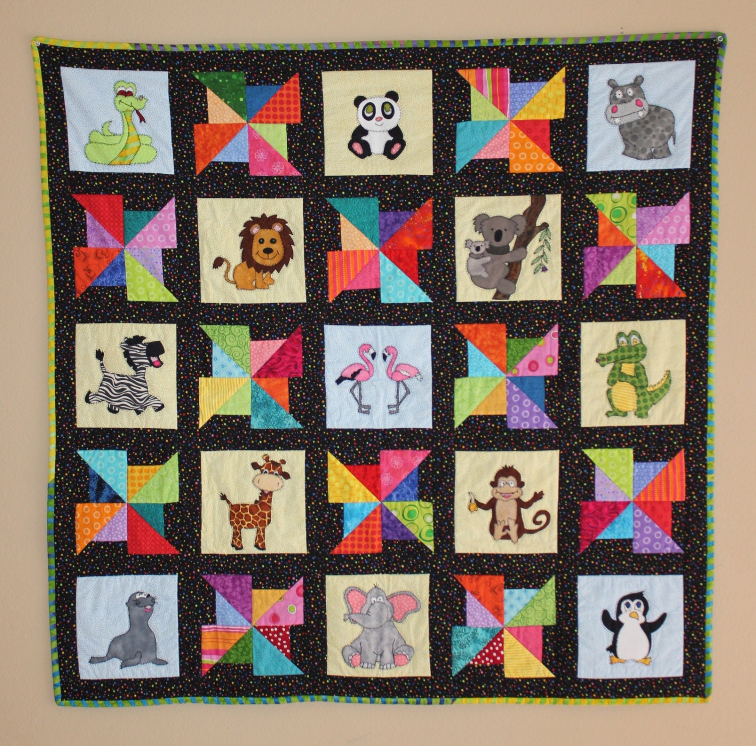 Zoo animal applique PDF quilt pattern whimsical modern