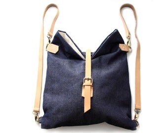 Roby BACKPACK, denim and leather backpack, blue