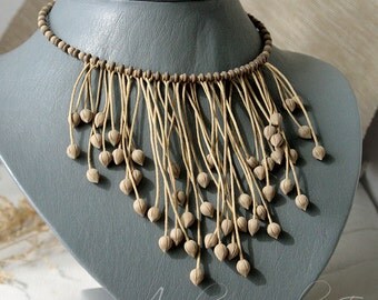 Necklace Dried Flax (Linum) - Polymer clay necklace - Beige - Tassel - Rustic