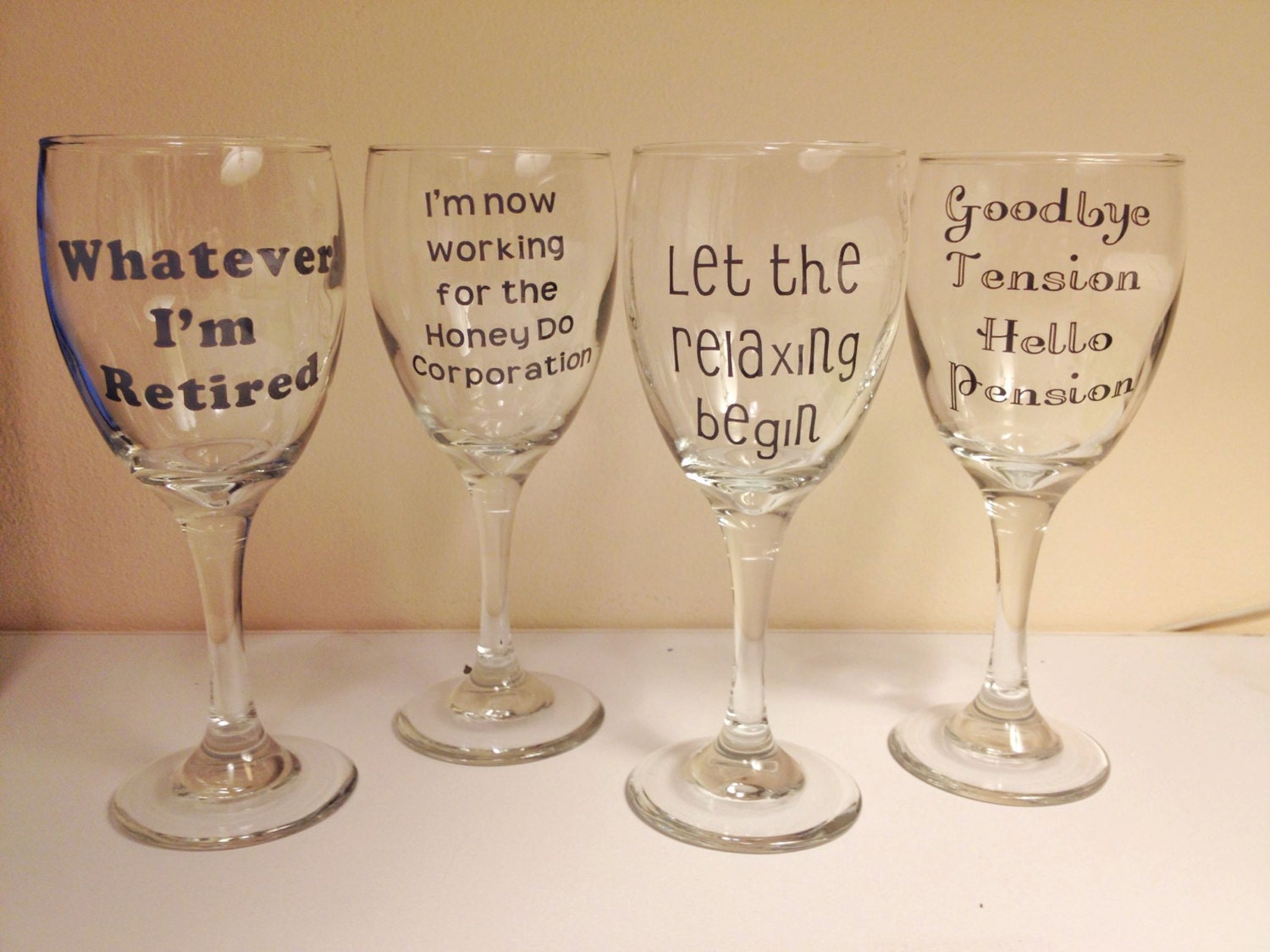Retirement Wine Glasses Set of 4 by filigreeandchintz on Etsy