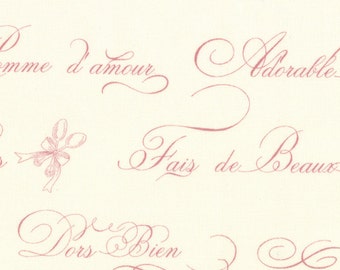 1/2 yd SALE Ooh La La French Words Pink Cream by Bunny Hill Designs for Moda Fabrics 2831 12 OOP