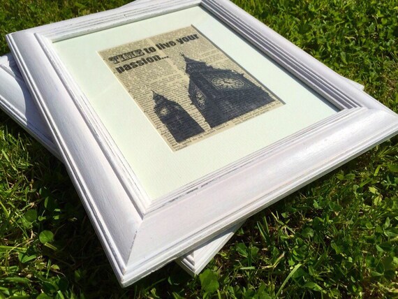 Set of 2 Framed Dictionary Prints // Time To Make Things Happen / Time To Live Your Passion // White Painted Framed Dictionary Prints