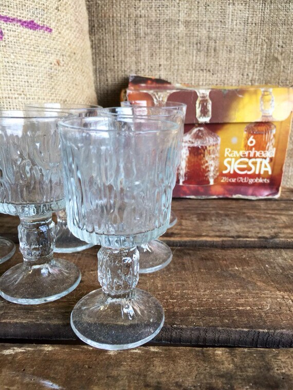 Ravenhead Siesta Sherry / Port Glasses Boxed // Vintage Retro Drinking Glasses // Bark Effect Goblets