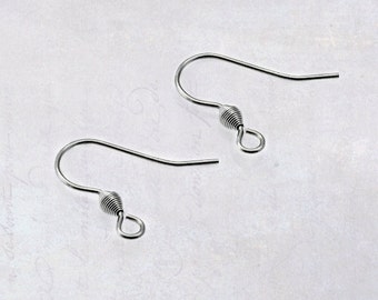 20 x Pairs Stainless Steel Ear Wires Earring Hooks with Coiled Bead 17mm x 20mm