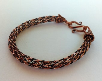 Two-Toned Copper and Black Viking Knit Bracelet with S-hook clasp