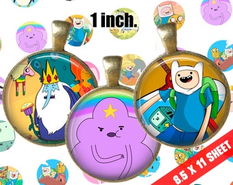 Digital Collage Adventure Time Cartoon Network 1" inch 25mm Bottlecap Printable Image Download for pendants magnets cupcake