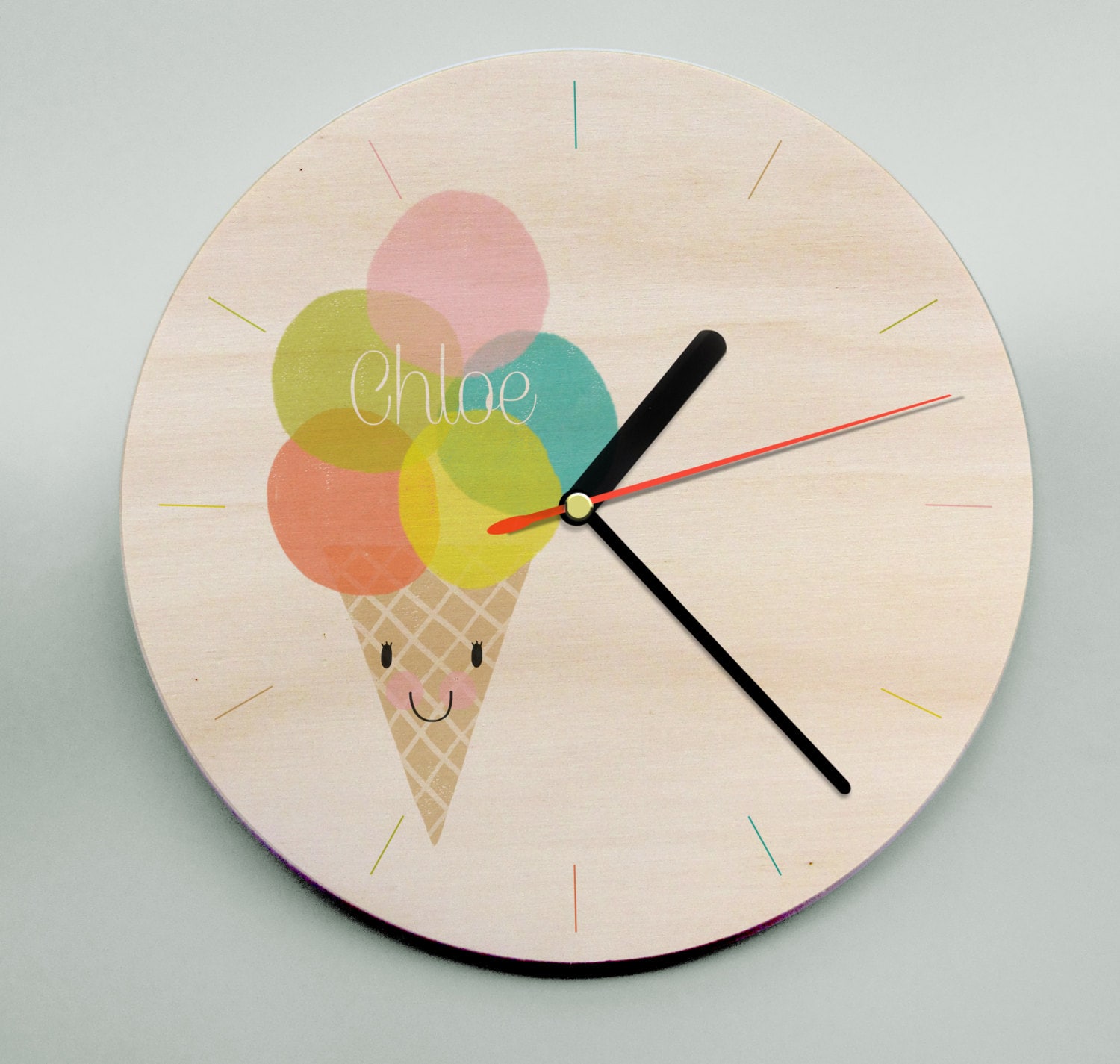 Unique Personalised Childs Wall Clock / Cute Kids Clock