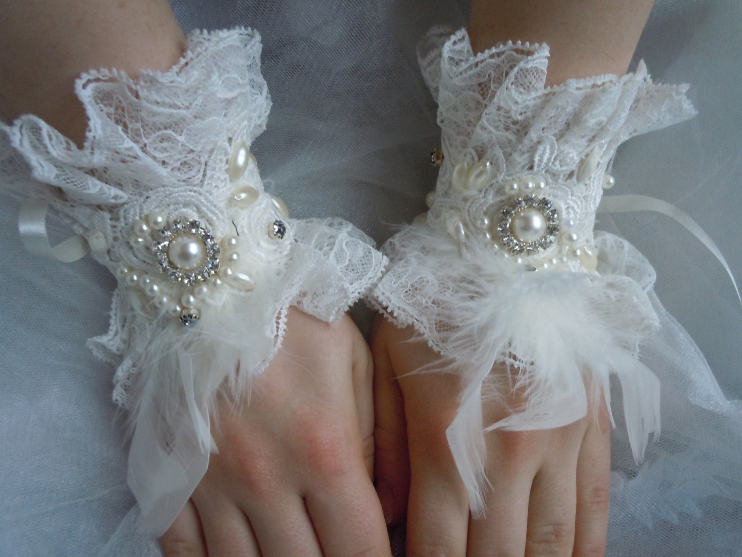 Bridal Gloves/ Bridal Cuffs/ Wedding Cuffs Pearl by PRIVATEBRIDES