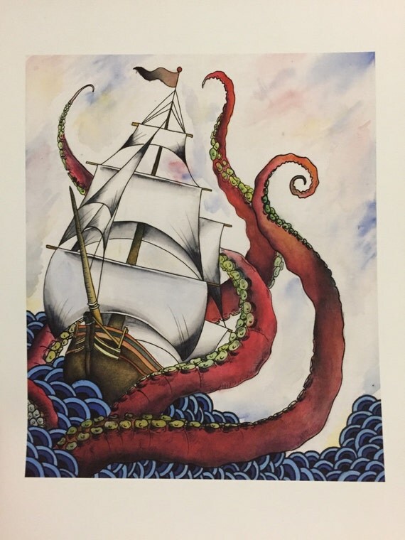 Items similar to The kraken! Sinking ship Print on Etsy