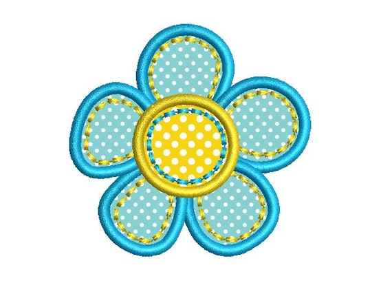 Blue Flower Applique Machine Embroidery Design 016