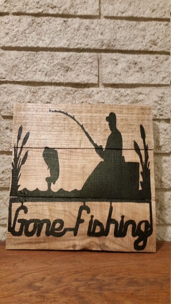 rustic gone fishing wall hanging man cave sign porch sign