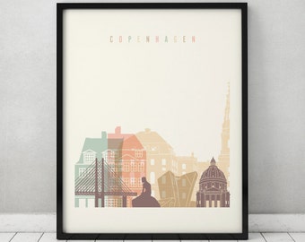 Copenhagen print, Poster, Wall art, Copenhagen Denmark skyline, City poster, Typography art, Home Decor, Digital Print, ArtPrintsVicky.
