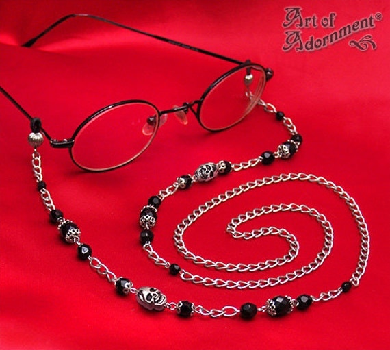 Gothic Punk Black Silver SKULL EYEGLASS CHAIN by artofadornment