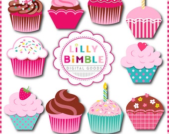 40% off SWEET CUPCAKES clipart for invitations, birthdays, scrapbooking cupcake clip art Instant Download