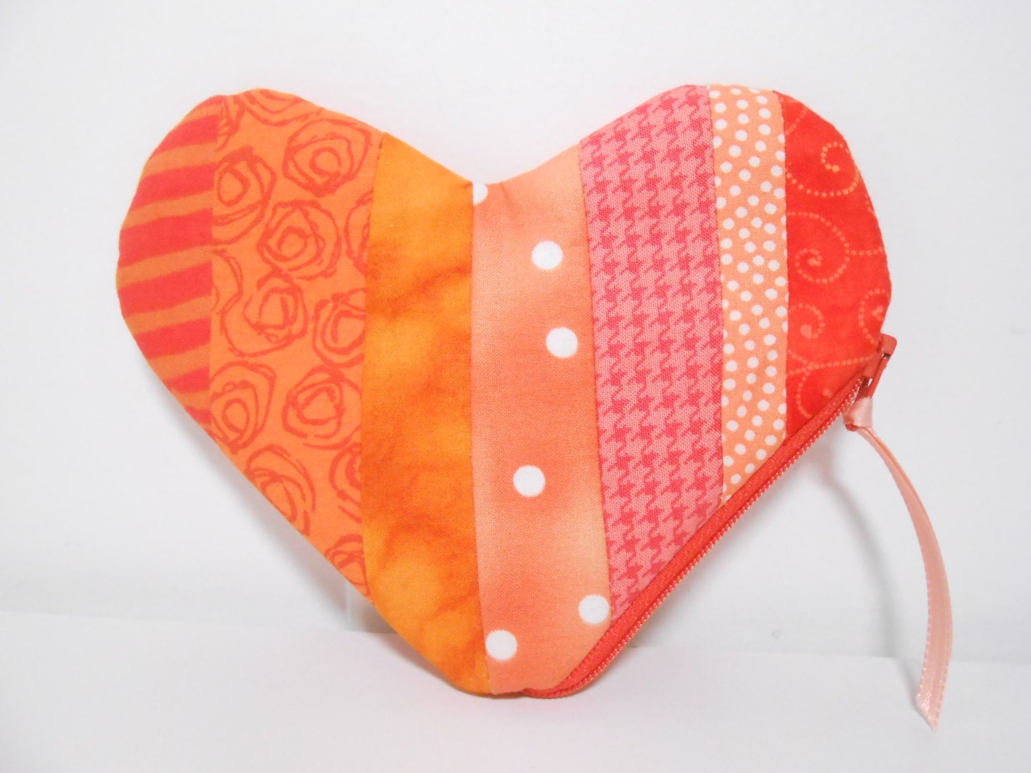 Heart Coin Purse Orange Heart Shaped Quilted by MidnightCreations