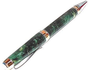 Cigar Pen Turquoise Box Elder Wood Pen Cigar Style with Gold and Chrome Accents 245 Handmade