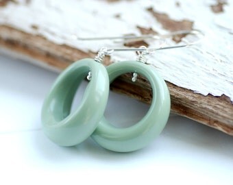 Lucite Earrings, Sage Green Earrings, Hoop Earrings, Statement Earrings, Retro Earrings, Statement Earrings, Sterling Silver, Funky Earrings