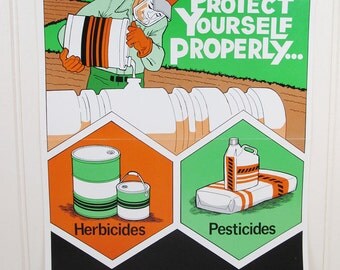 Vintage Work Safety Poster Workplace Ohio Protect Yourself Properly Chemicals Pesticides