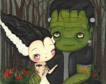 Frankenstein Print Tattooed Bride Of Frankenstein Art Cute Tattooed Couple 11 x 14 Large Print