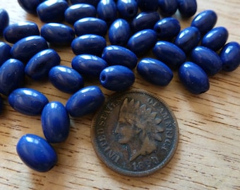 24 Vintage 8 x 5mm Dark Navy Blue Glass Beads C33