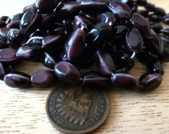 24 Vintage 9 x 5mm Dark Eggplant Purple German Glass Beads C35