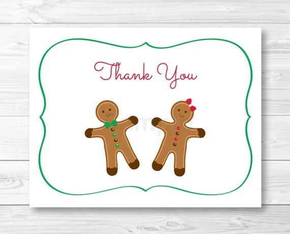 Gingerbread Thank You Card Folded Card Template Gingerbread Baby Shower Winter Baby Shower Folded Thank You Card Template