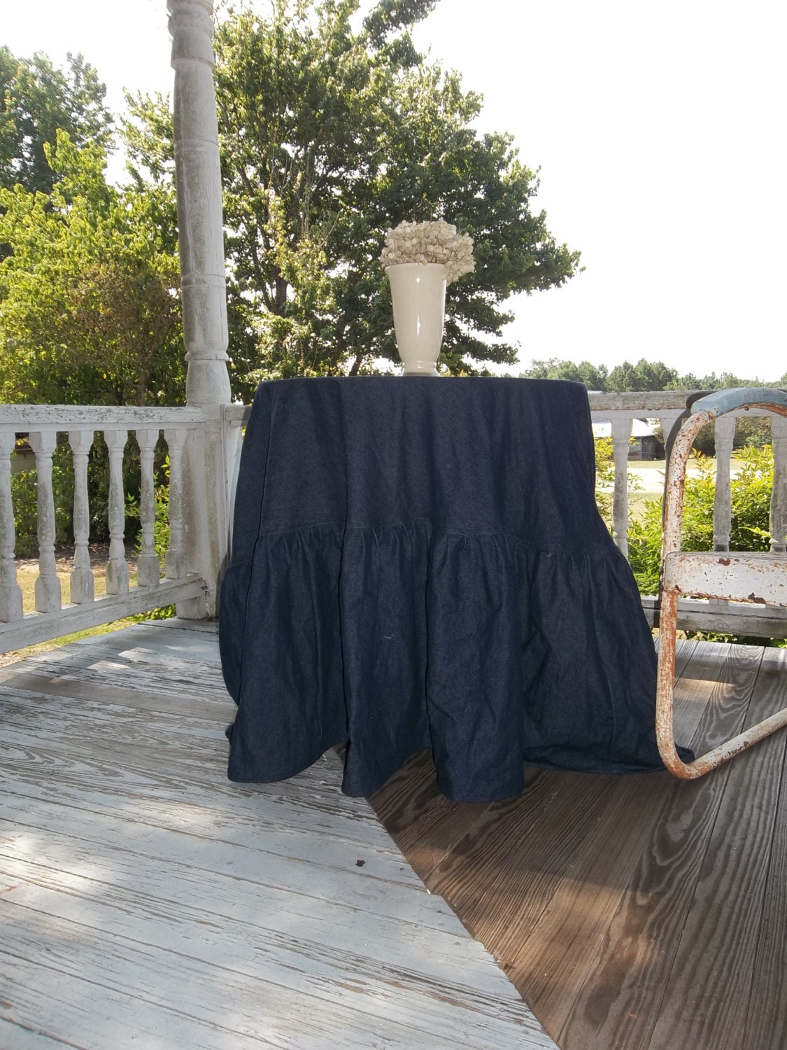 90 Floor Length Ruffled Denim Tablecloth Custom Round