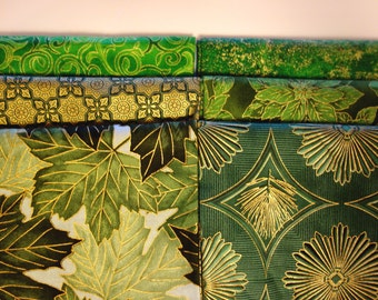 Green Gold Metallic Fabric Fat Quarter 6 pack
