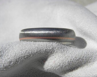 Titanium Ring or Wedding Band with Offset Copper Pinstripe Inlay Frosted