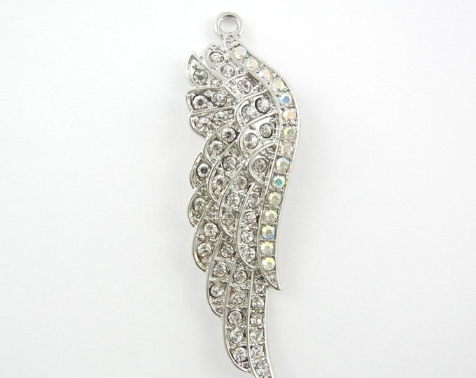 Rhinestone Wing Pendant Silver-tone Aurora Borealis Rhinestones