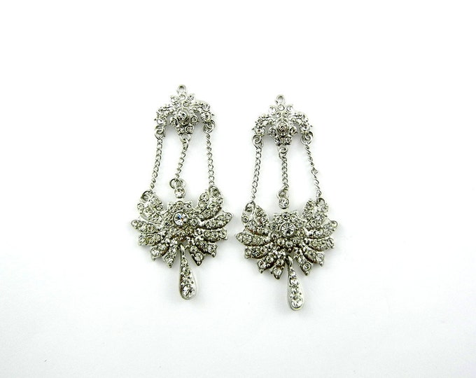 Pair of Rhinestone Floral Chain Drop Charms