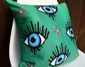 Evil Eye Pillow- Throw Pillow, Decorative Pillow Cushion, Designer Pillow, All seeing Eye, Accent Pillow, Devil's Eye, Soft Pillow