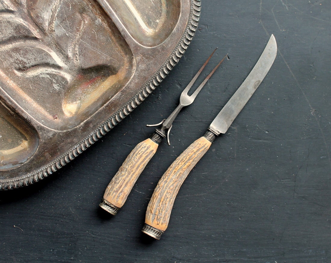 cheese knife and cutlery  Antler Cutlery,  Mid Set,  cutco Edward Fork Horn Vintage Knife Owen