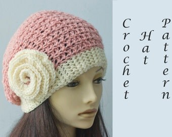 Flower Slouchy Hat Crochet Pattern, Crochet Hat Pattern, Hat PDF Pattern, Cloche Pattern, Crochet Rose Pattern
