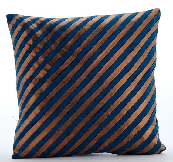 Luxury Teal Blue Decorative Pillows Cover Diagnal Metallic
